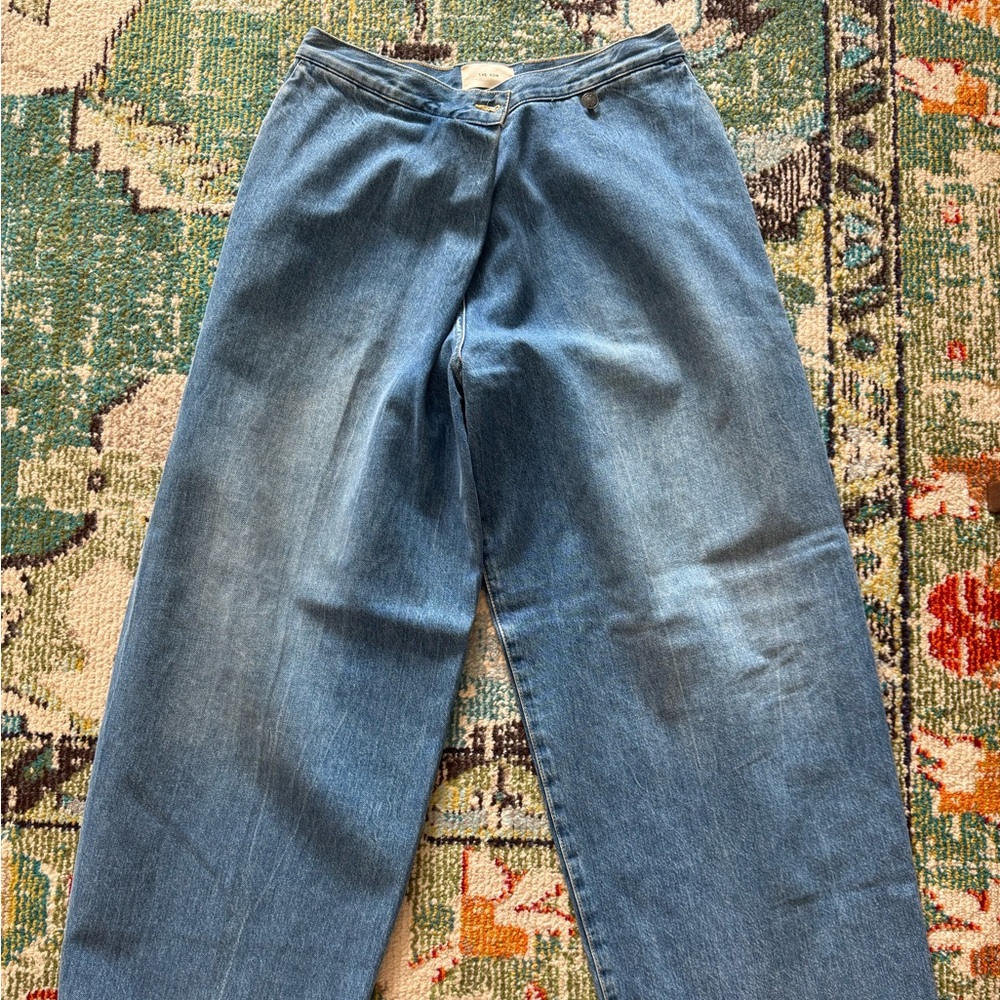 The Row wide leg crossover jeans in perfect blue denim